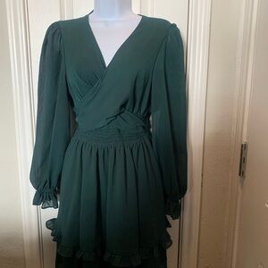 Women's Emerald Green Long Sleeve Wrap Dress